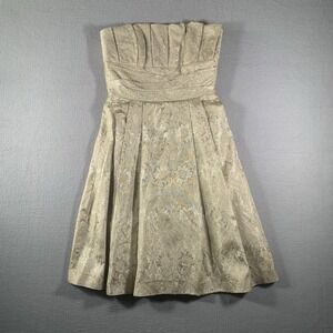Priscilla‎ Of Boston, Gold Metallic Strapless Formal Back Zip Mini Dress Size 6